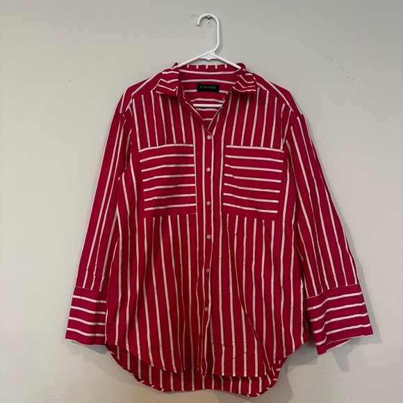 Piombo Tops - Piombo Women’s Button Up Blouse Size Medium Pink White Stripe 100% Cotton